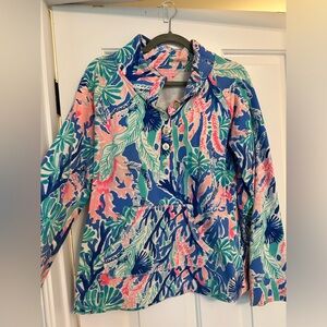 LILY PULITZER Large CAPTAIN POPOVER MULTI JET STREAM Gold Buttons Pocket Pouch